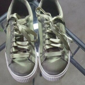Puma Army Green Satin Sneakers